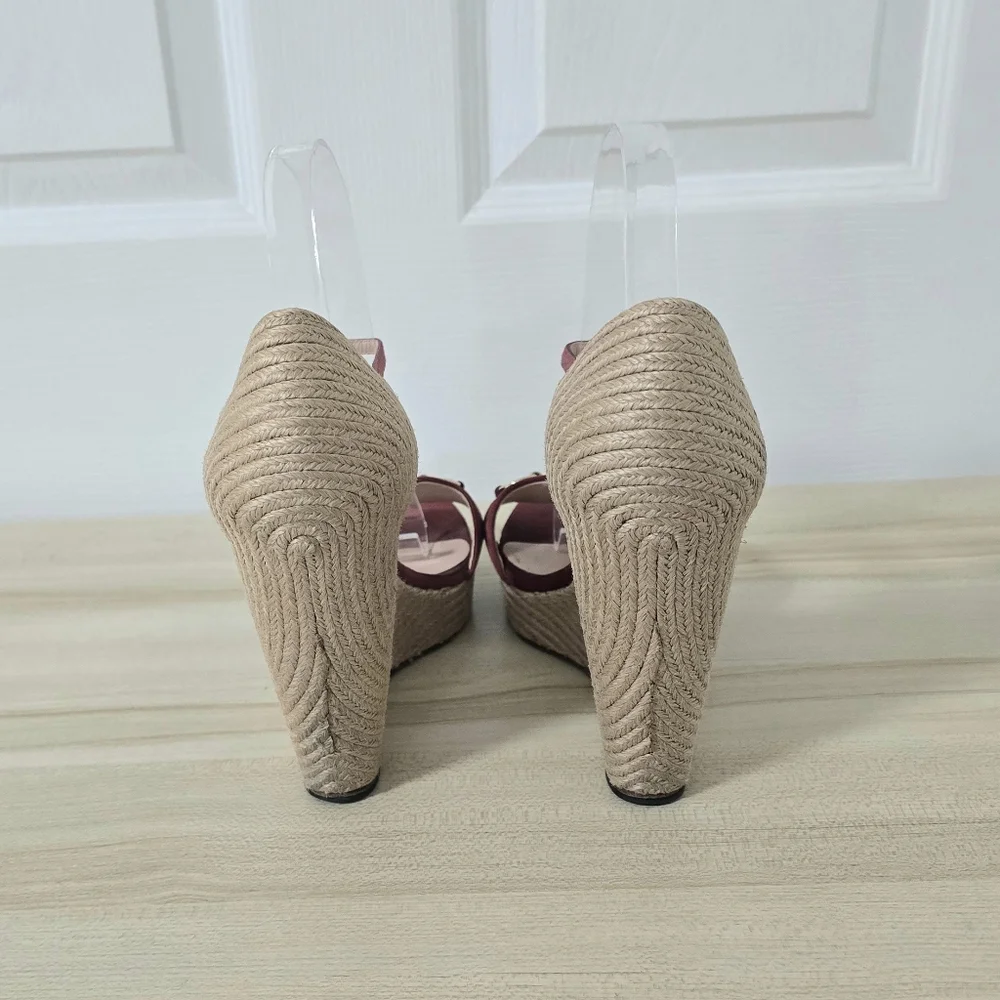 Gucci Horsebit Suede Wedge Espadrille Sandals In Dry Rose Size EU40/US9.5 - Picture 7 of 15